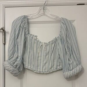 For love and lemons Striped Blue Puff Sleeve Top